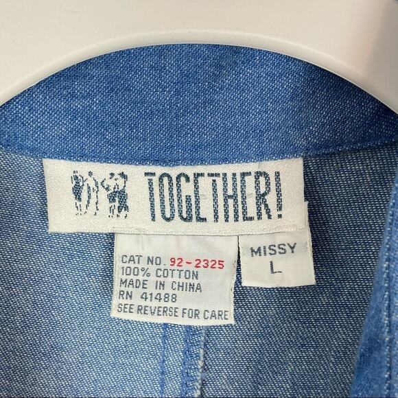 80s Vintage Drop Waist Button Front Jean Dress Large - Picture 6 of 7